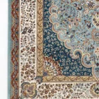 A close-up of a Qaleen Carpets rug with intricate patterns and colors, showcasing the company's high-quality and unique