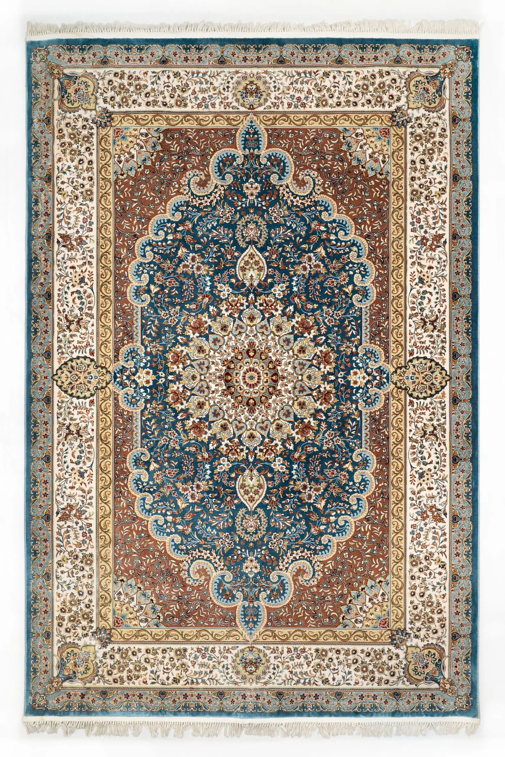 A stunning Qaleen Carpets rug with intricate patterns and vibrant colors, perfect for adding a touch of elegance to any room
