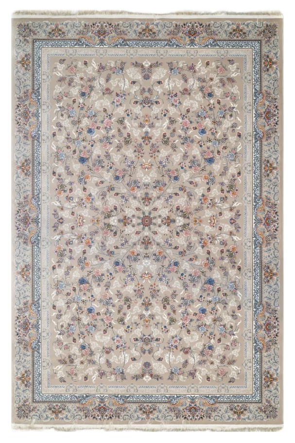 A Qaleen Carpets rug with a traditional Persian design, featuring intricate patterns and a rich, vibrant color palette