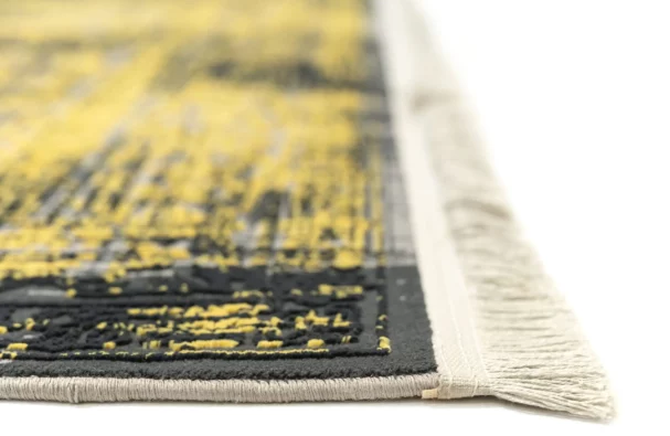 Qaleen Carpets - Yellow and Grey Area Rug with Fringe
