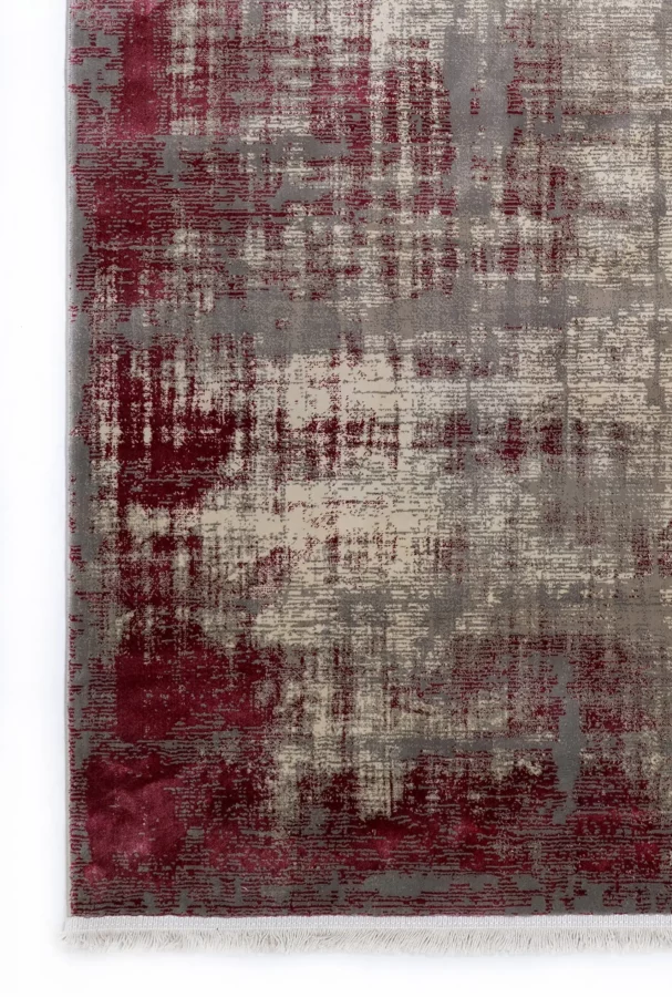 Qaleen Carpets' stunning rug with a rich, deep red and grey pattern
