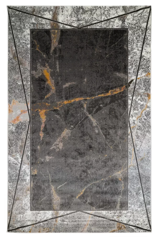 A high-quality, close-up image of a Qaleen Carpets rug, showcasing its intricate design and rich, dark colors