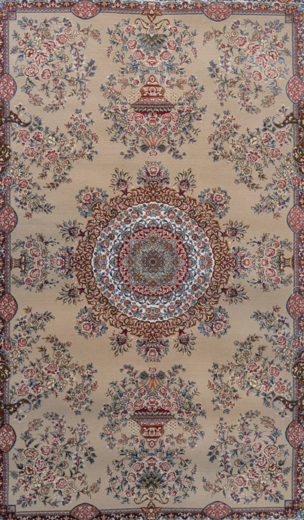 Carpets A beautiful, intricately designed carpet with a central medallion surrounded by floral patterns and a border of