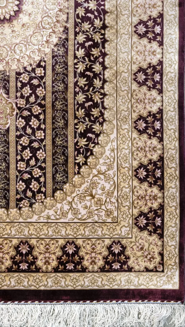 Carpets A beautiful, intricately designed carpet with a rich, dark background and intricate patterns, showcasing the art of