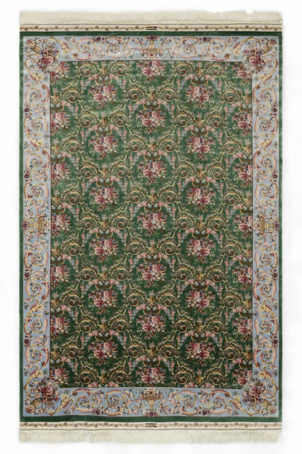 Carpets A beautiful, intricately designed carpet with a green background and intricate patterns, perfect for adding a touch