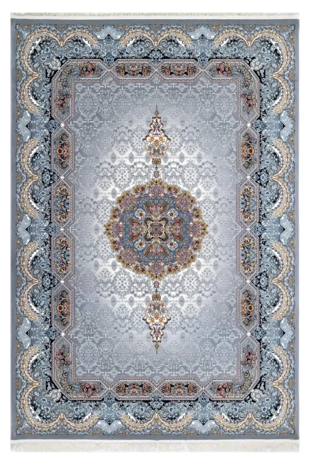 A beautiful, intricately designed carpet with a central medallion and intricate patterns, showcasing the art of carpeting