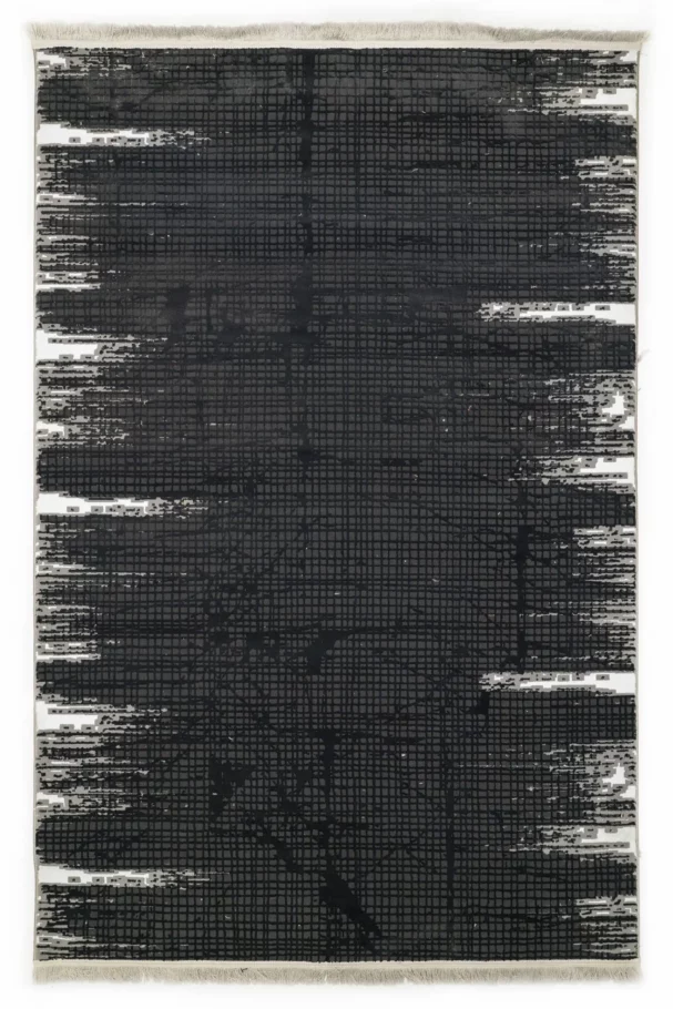 Carpets A dark, abstract, black and white rug with a grid pattern