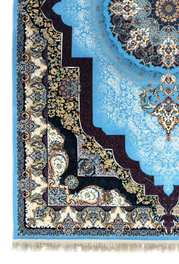Carpets A beautiful, intricately designed carpet with a mix of blue, gold, and white colors