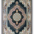 A beautiful, intricately designed carpet with a central flower pattern, surrounded by intricate patterns and borders, made