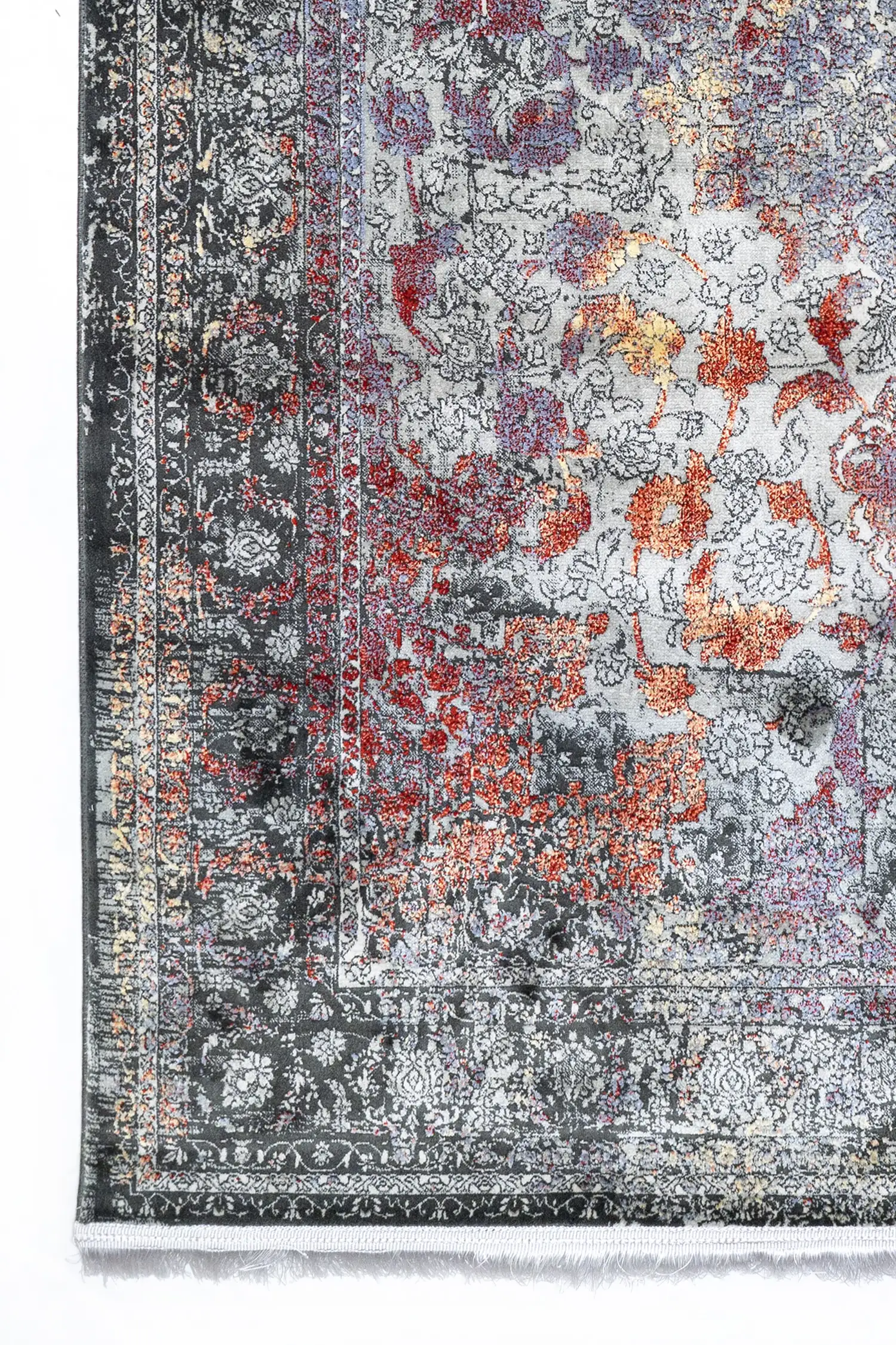 Carpets A beautiful, intricately designed carpet with a mix of red, purple, and gold hues, showcasing a classic, timeless