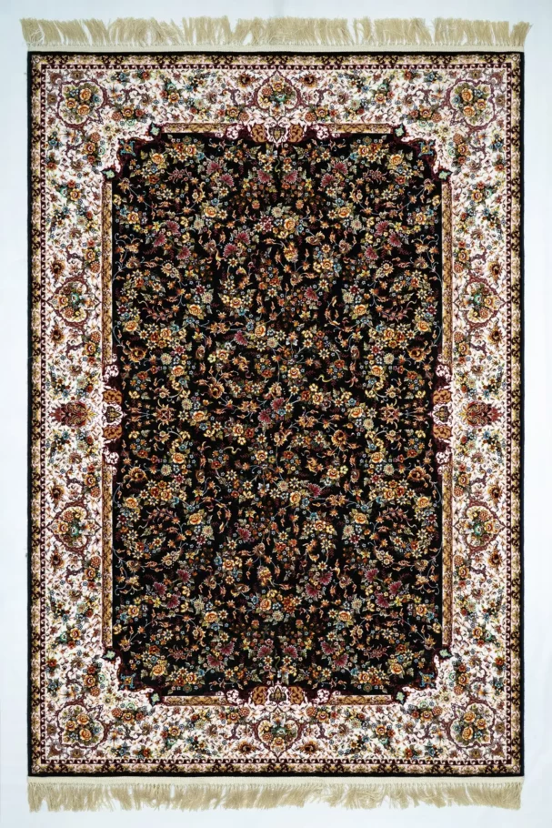 Carpets A beautiful, intricately designed carpet with a rich, dark background and a vibrant, colorful pattern