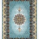 A beautiful, intricately designed carpet with a central pattern and a border of intricate patterns and shapes, made of a
