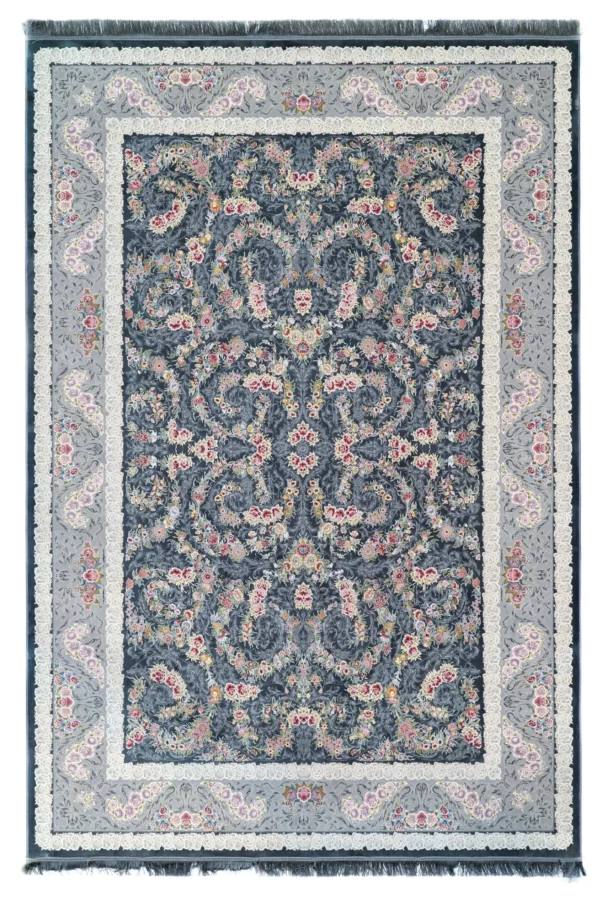 A beautiful, intricately designed carpet with a rich, vibrant pattern, perfect for adding a touch of elegance to any room,