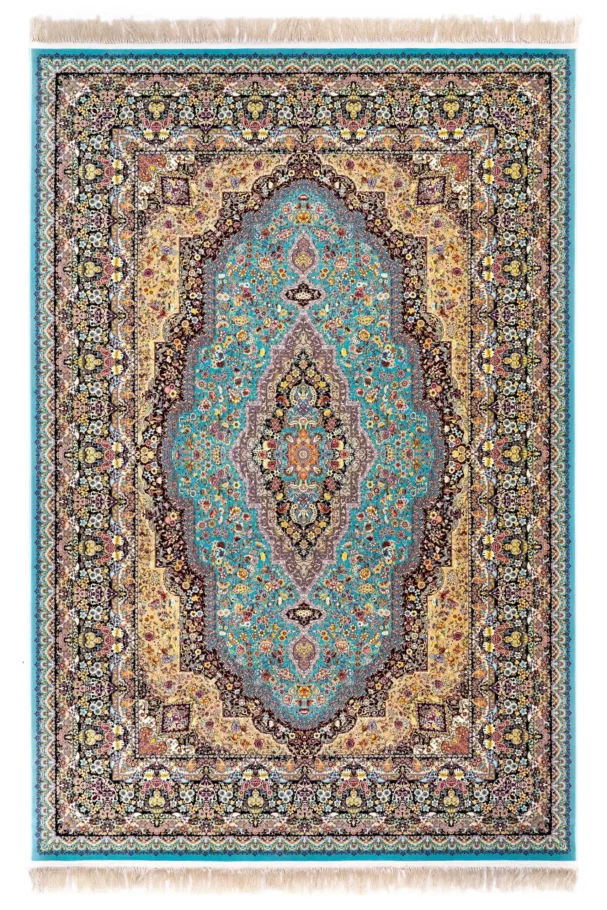 Carpets A beautiful, intricately designed carpet with a central pattern and surrounding borders, showcasing the art of