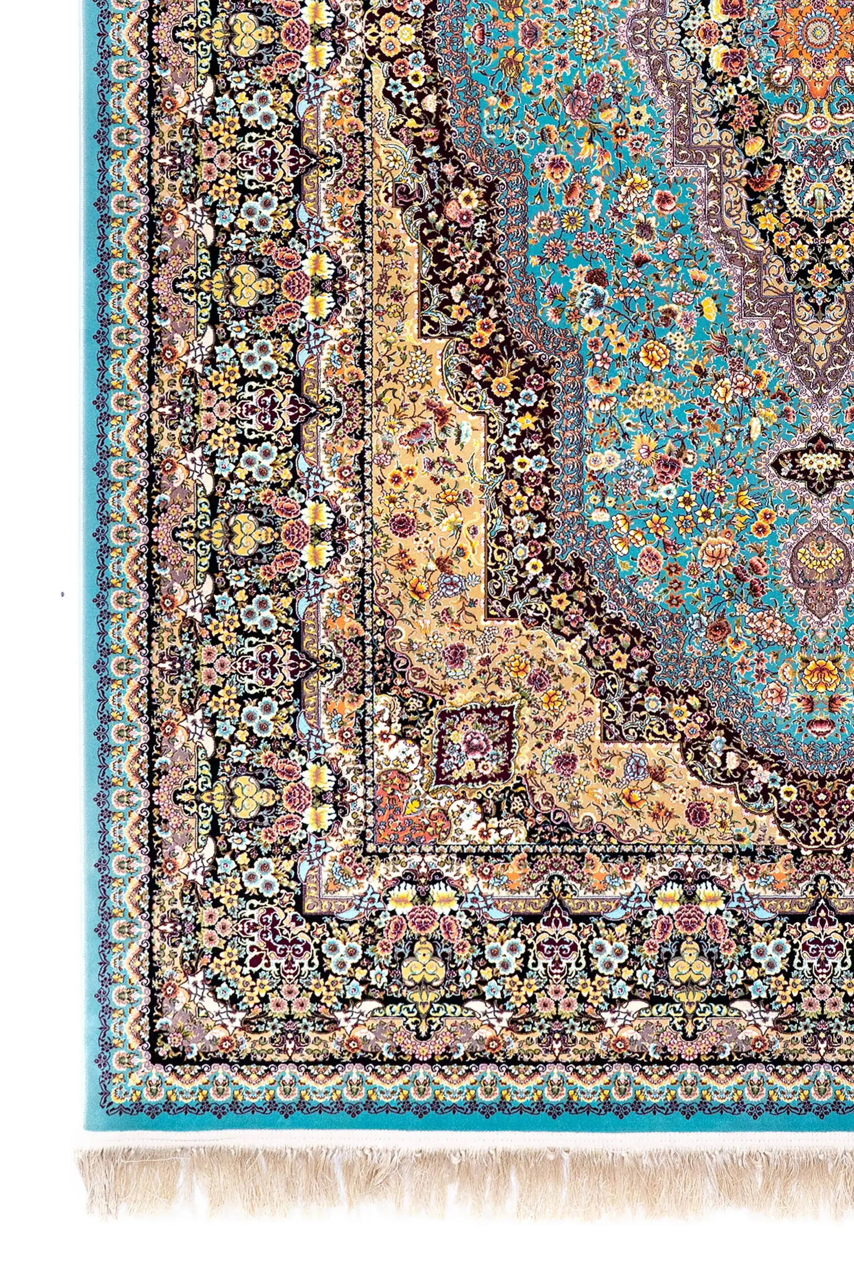Carpets A vibrant, intricately designed carpet with a mix of colors and patterns, showcasing the art of carpeting
