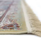 A close-up of a carpet's edge with a delicate, intricate design and a soft, fluffy texture, showcasing the beauty of carpets