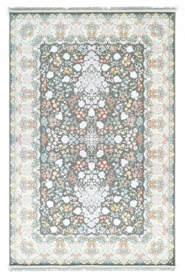 Carpets A rug with a floral pattern and a dark grey background