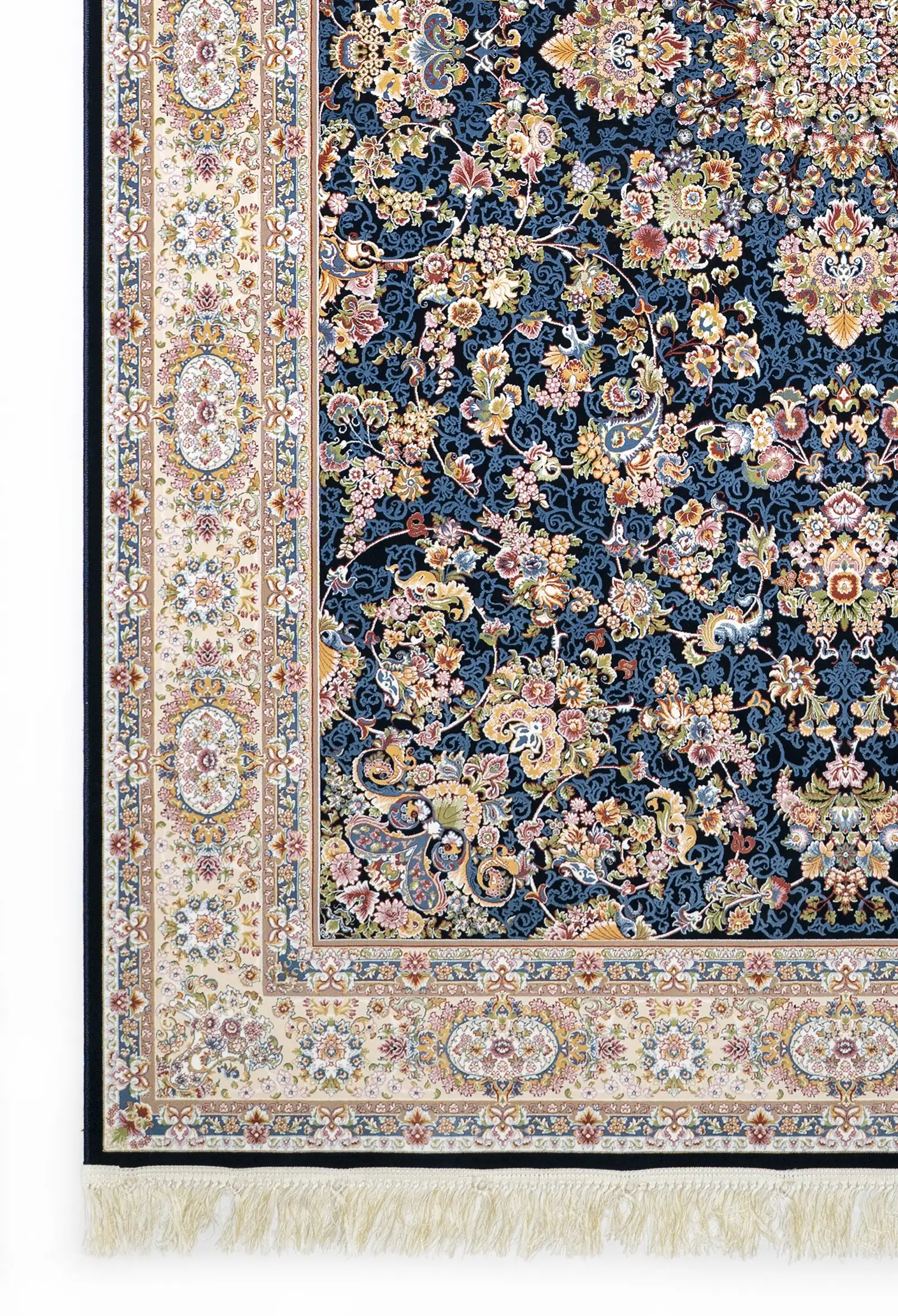 Carpets A beautiful, intricately designed carpet with a rich, dark blue background and a vibrant, intricate pattern of