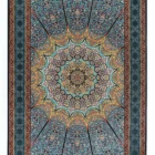 A Qaleen Carpets rug with intricate patterns and colors, featuring a central design and border