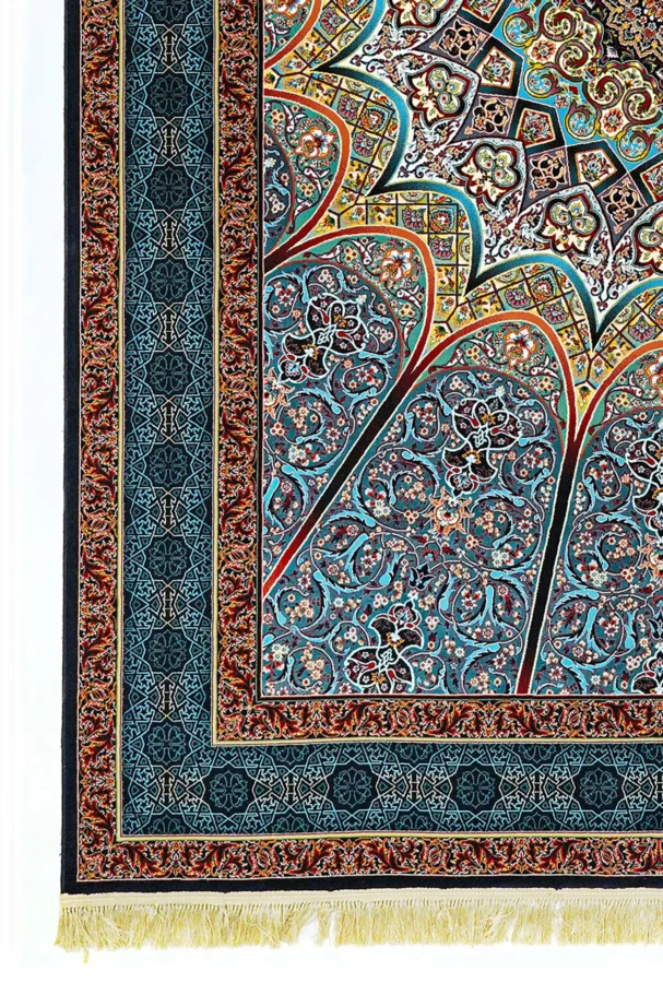 Carpets A stunning, intricately designed carpet with a rich, vibrant pattern, showcasing the art of carpeting
