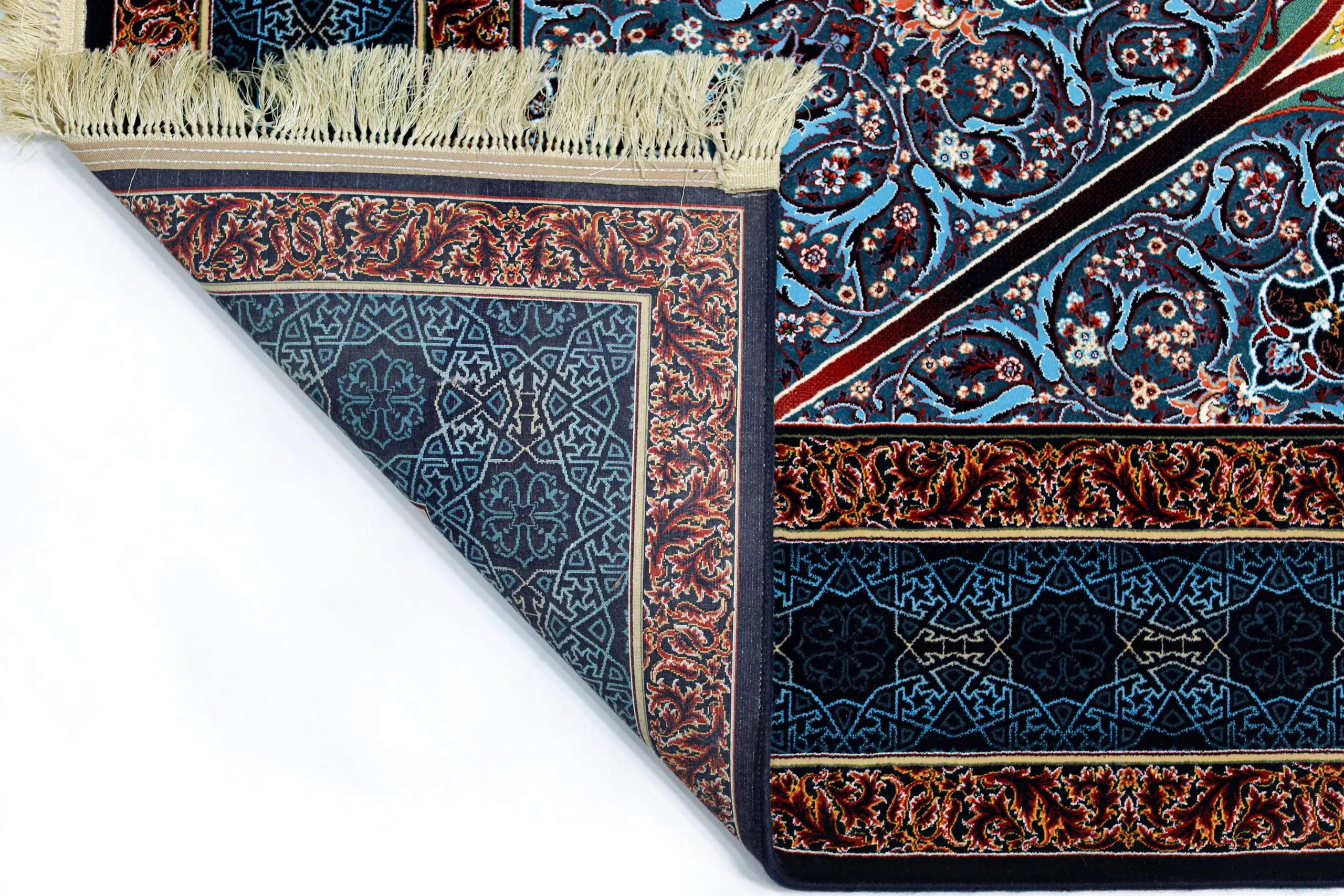 Carpets A close-up of a carpet's edge, with intricate patterns and colors