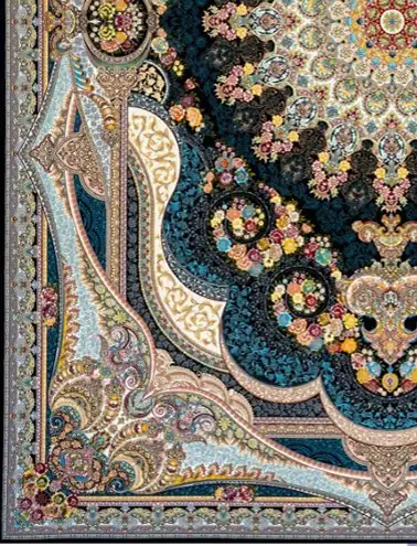A stunning, intricately designed carpet with a rich, vibrant pattern, perfect for adding a touch of elegance to any room,