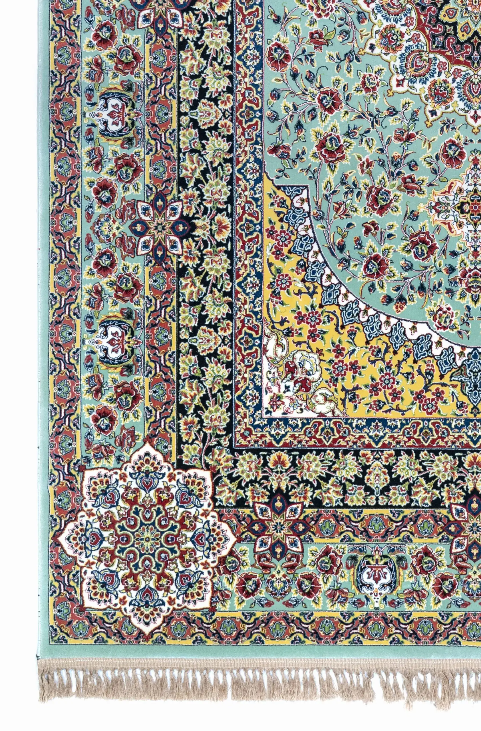A beautiful, intricately designed carpet with a mix of traditional and modern patterns, featuring a rich, vibrant color