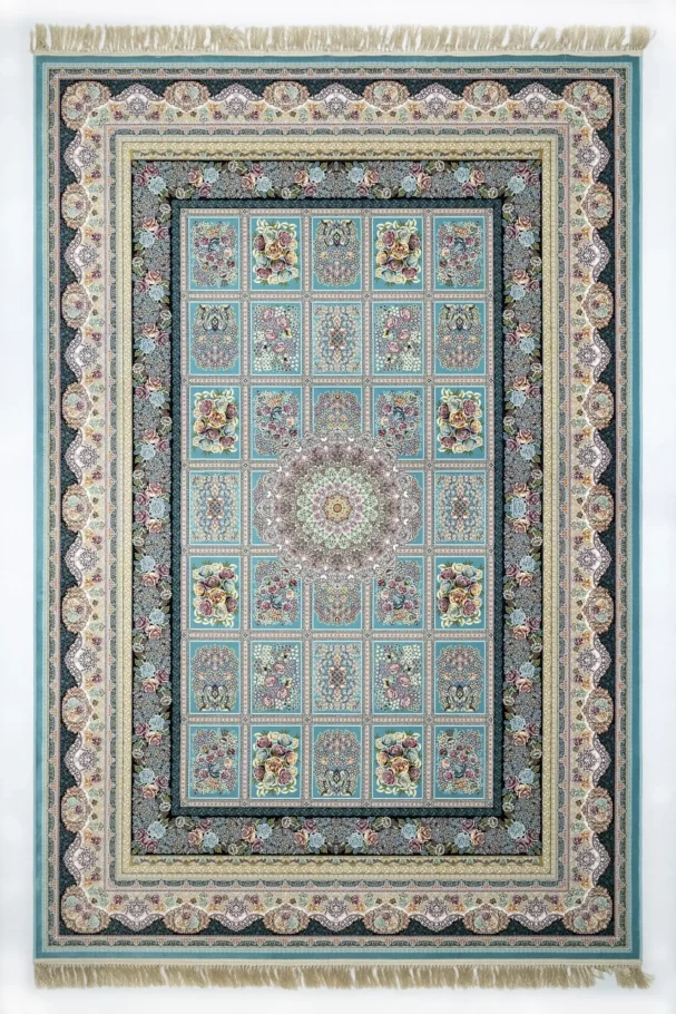 Carpets A beautiful, intricately designed carpet with a mix of patterns and colors, perfect for adding a touch of elegance