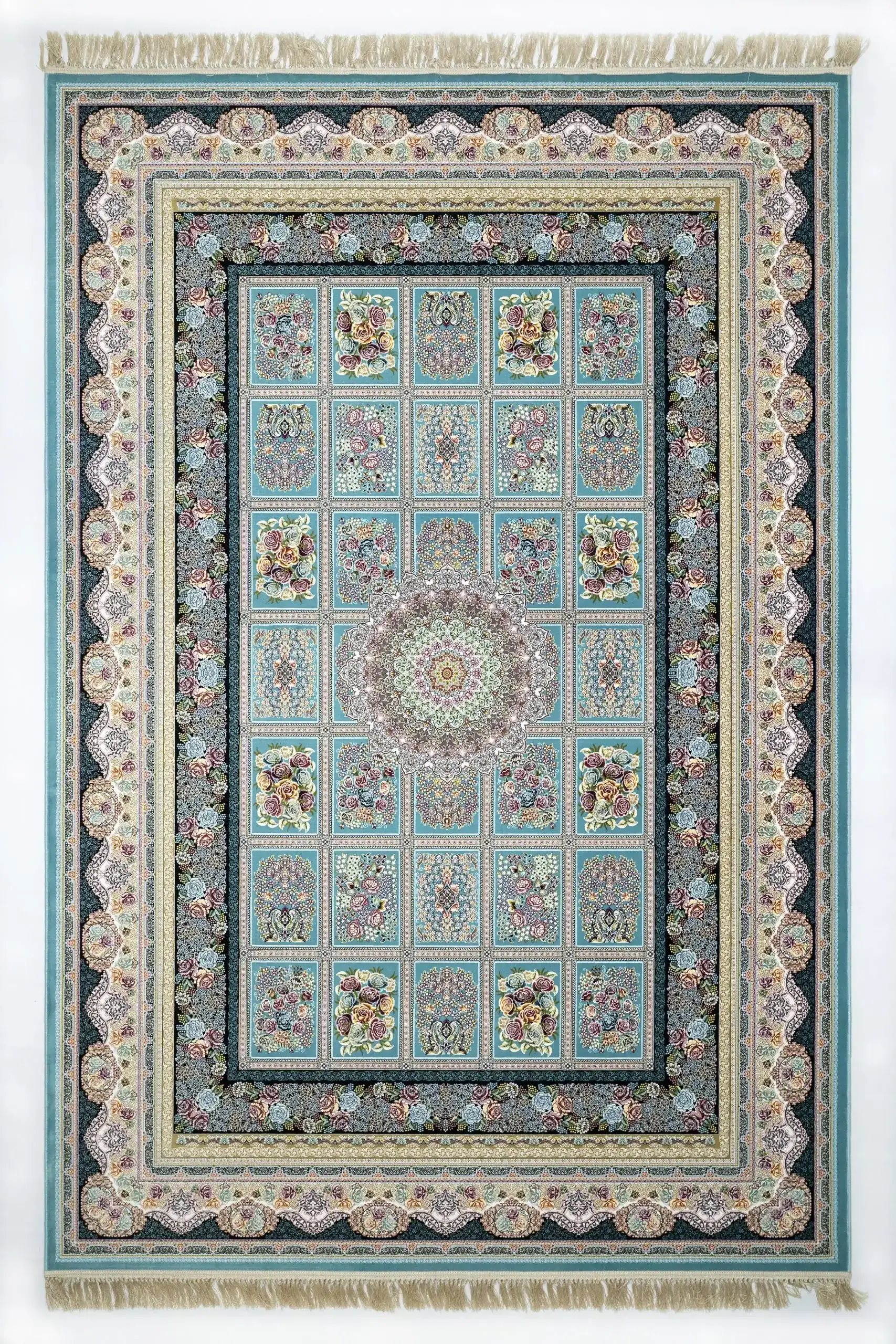 Carpets A beautiful, intricately designed carpet with a mix of patterns and colors, perfect for adding a touch of elegance