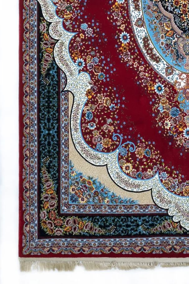 Carpets A beautiful, intricately designed carpet with a rich, red background and intricate patterns, showcasing the art of