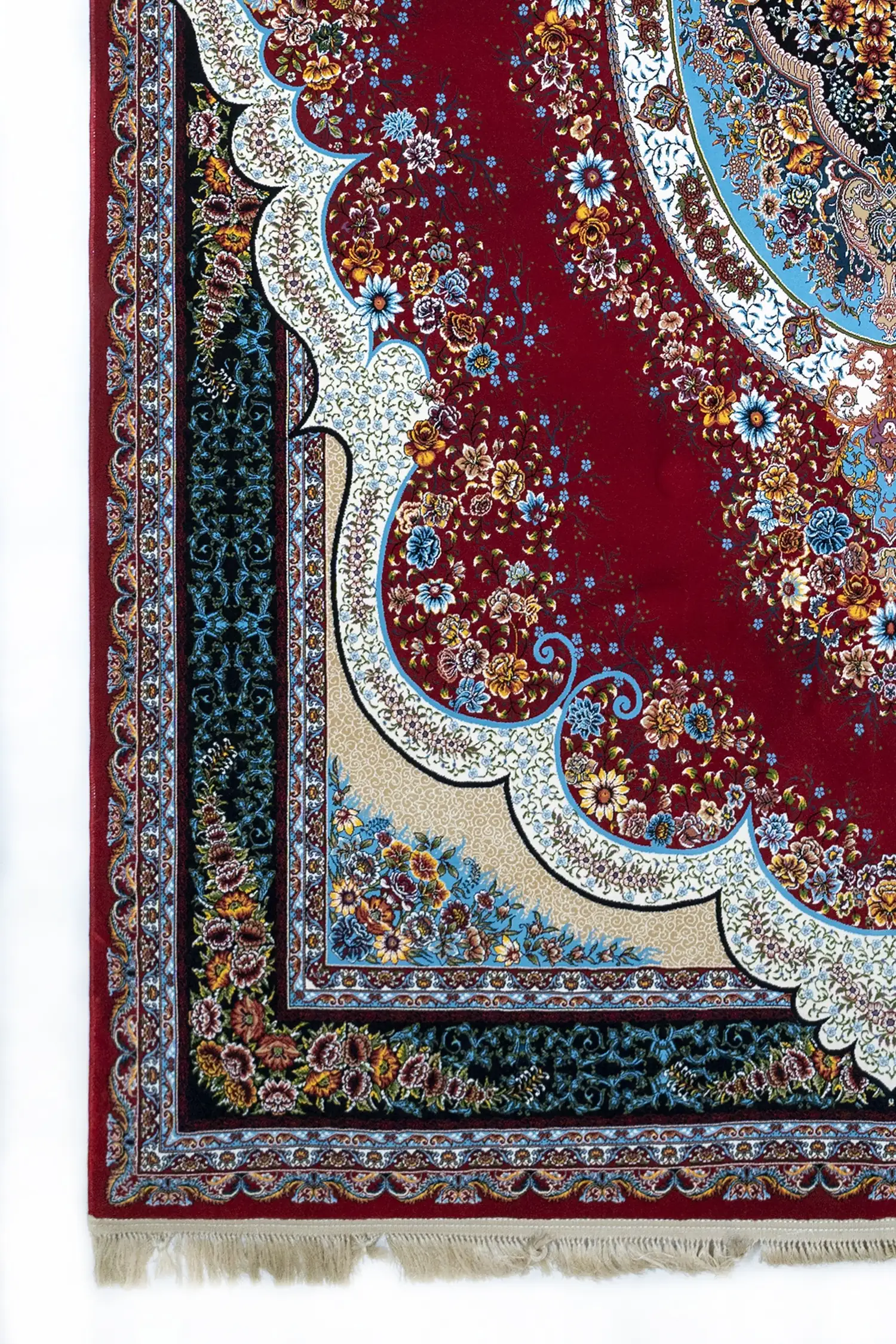 Carpets A beautiful, intricately designed carpet with a rich, red background and intricate patterns, showcasing the art of