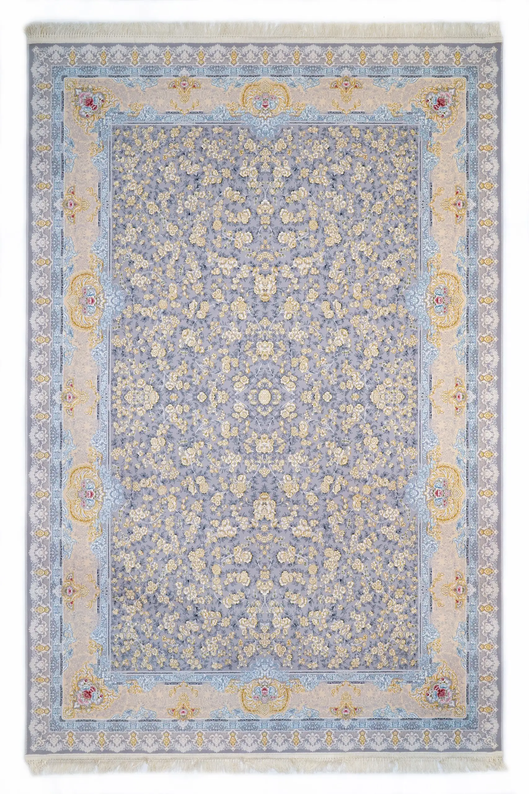A beautiful, intricately designed carpet with a rich, vibrant pattern, perfect for adding a touch of elegance to any room,