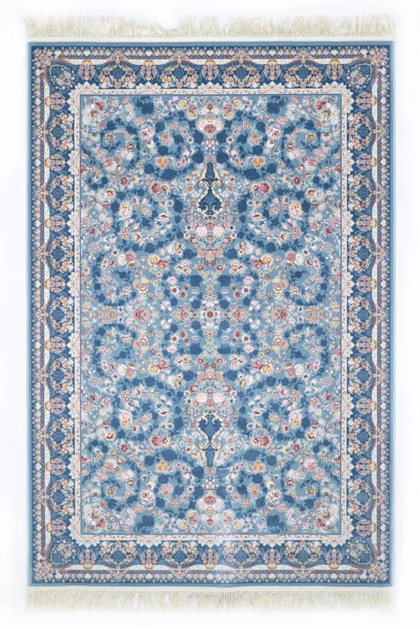 A beautiful, intricately designed carpet with a rich, vibrant pattern, perfect for adding a touch of elegance to any room,