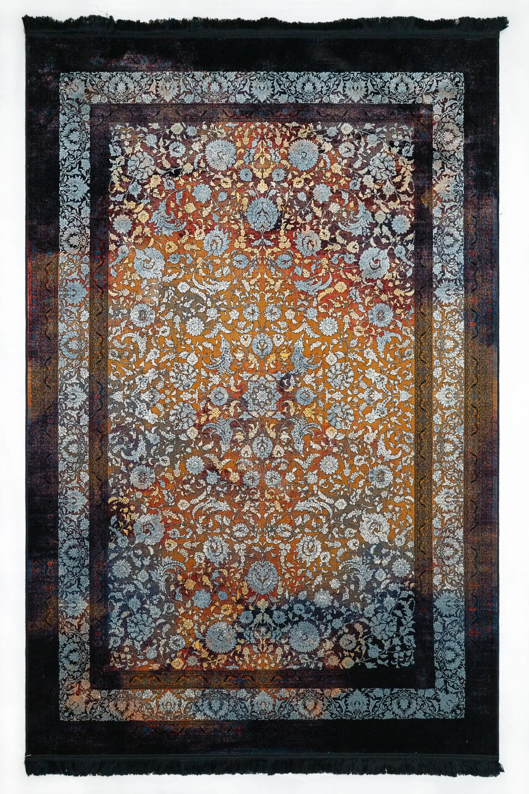 A beautiful, intricately designed carpet with a rich, vibrant color palette and a unique, intricate pattern, perfect for