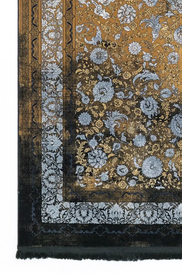 Carpets A beautiful, intricately designed carpet with a rich, golden color and a pattern of flowers and leaves