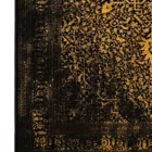 A beautiful, intricately designed carpet with a rich, dark background and a golden, intricate pattern, showcasing the art of