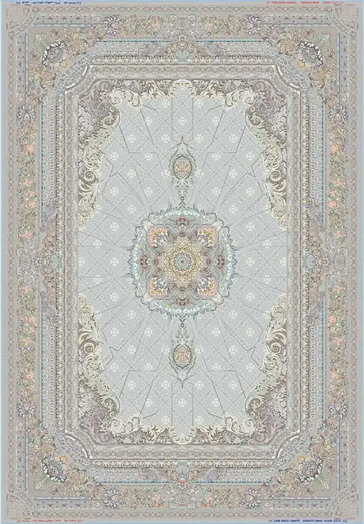 Carpets A beautiful, intricately designed carpet with a central pattern and intricate borders, showcasing the art of