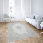 A beautifully designed carpet in a living room, adding a touch of elegance and comfort to the space, with a focus on carpets