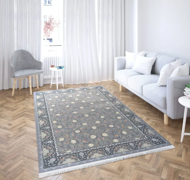 A beautifully designed carpet in a living room, adding warmth and style to the space, with a focus on Carpets