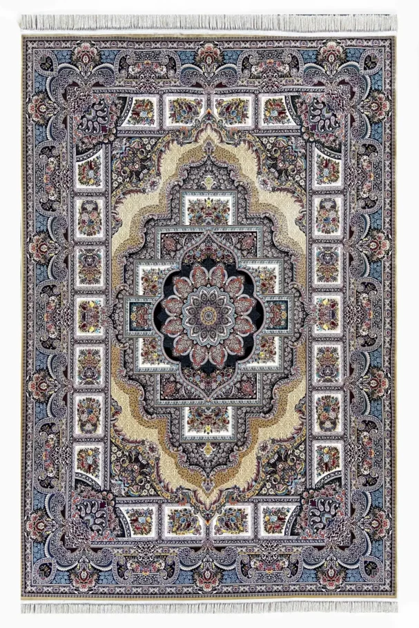 A Qaleen Carpets rug with a traditional Persian design, featuring intricate patterns and a rich, vibrant color palette