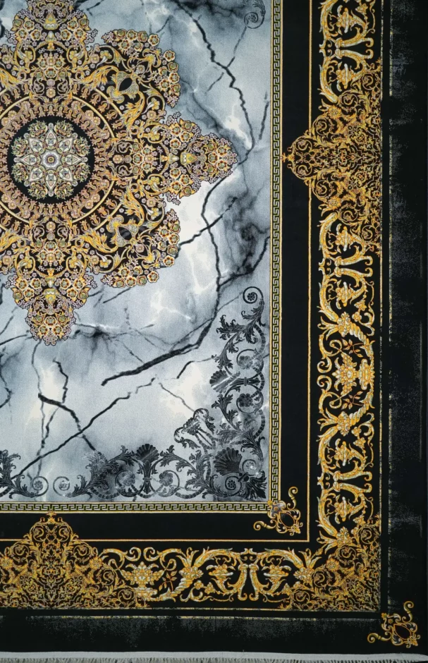 Carpets A stunning carpet with a marble and gold design, featuring intricate patterns and a luxurious feel, perfect for