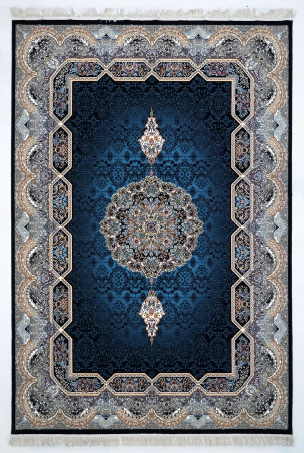 Carpets A beautiful, intricately designed carpet with a blue and gold pattern