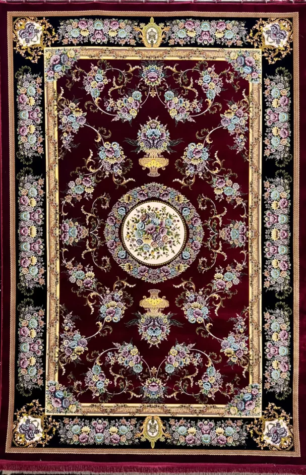 Carpets A luxurious red carpet with intricate gold and floral patterns
