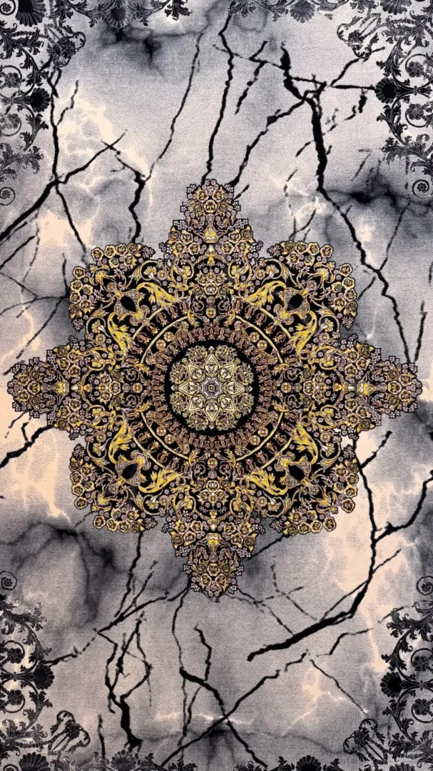 Carpets A stunning carpet with intricate gold and black patterns on a marble background