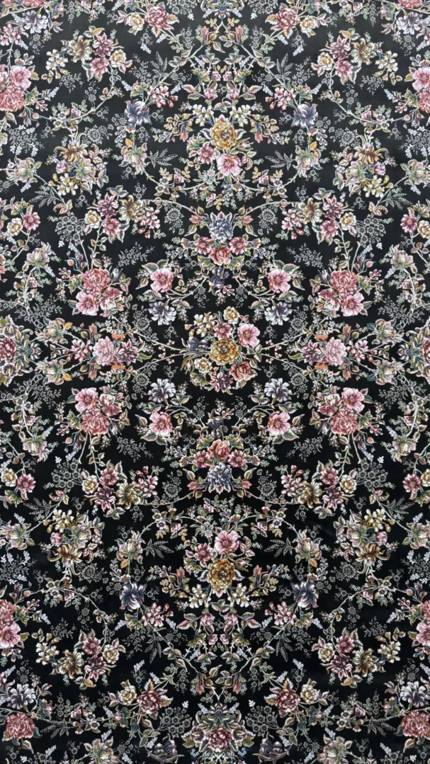 Carpets A dark, richly patterned carpet with a floral design